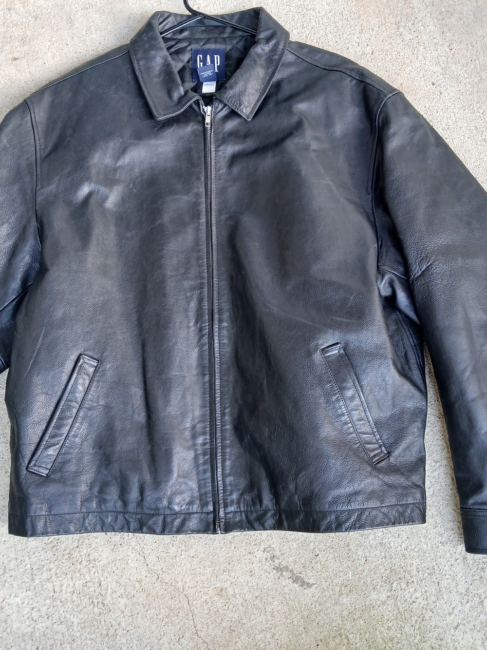 Y2K GAP Men's Black Leather Zip Bomber Jacket